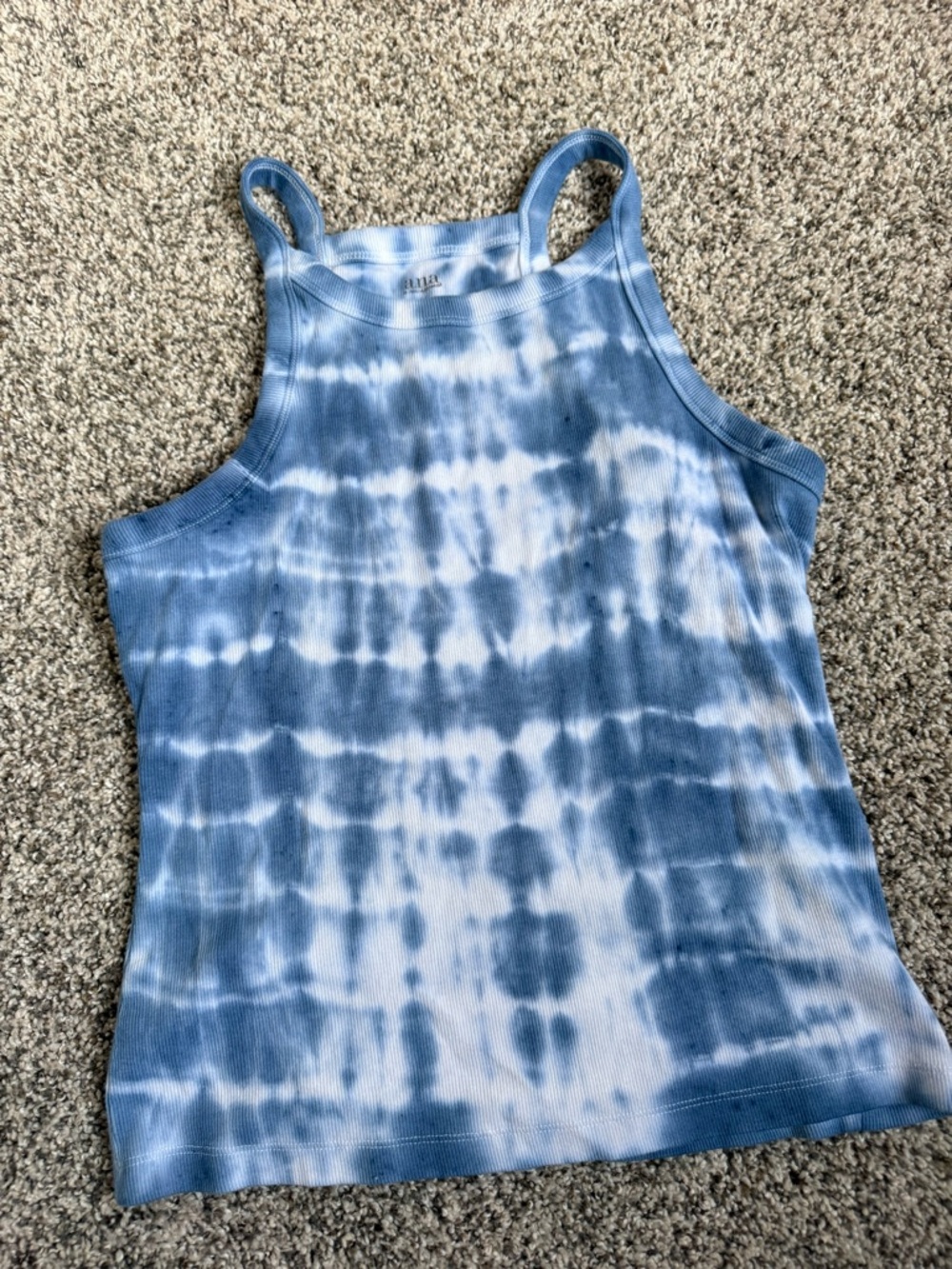 a.n.a Blue Tie-Dye Ribbed Tank Top